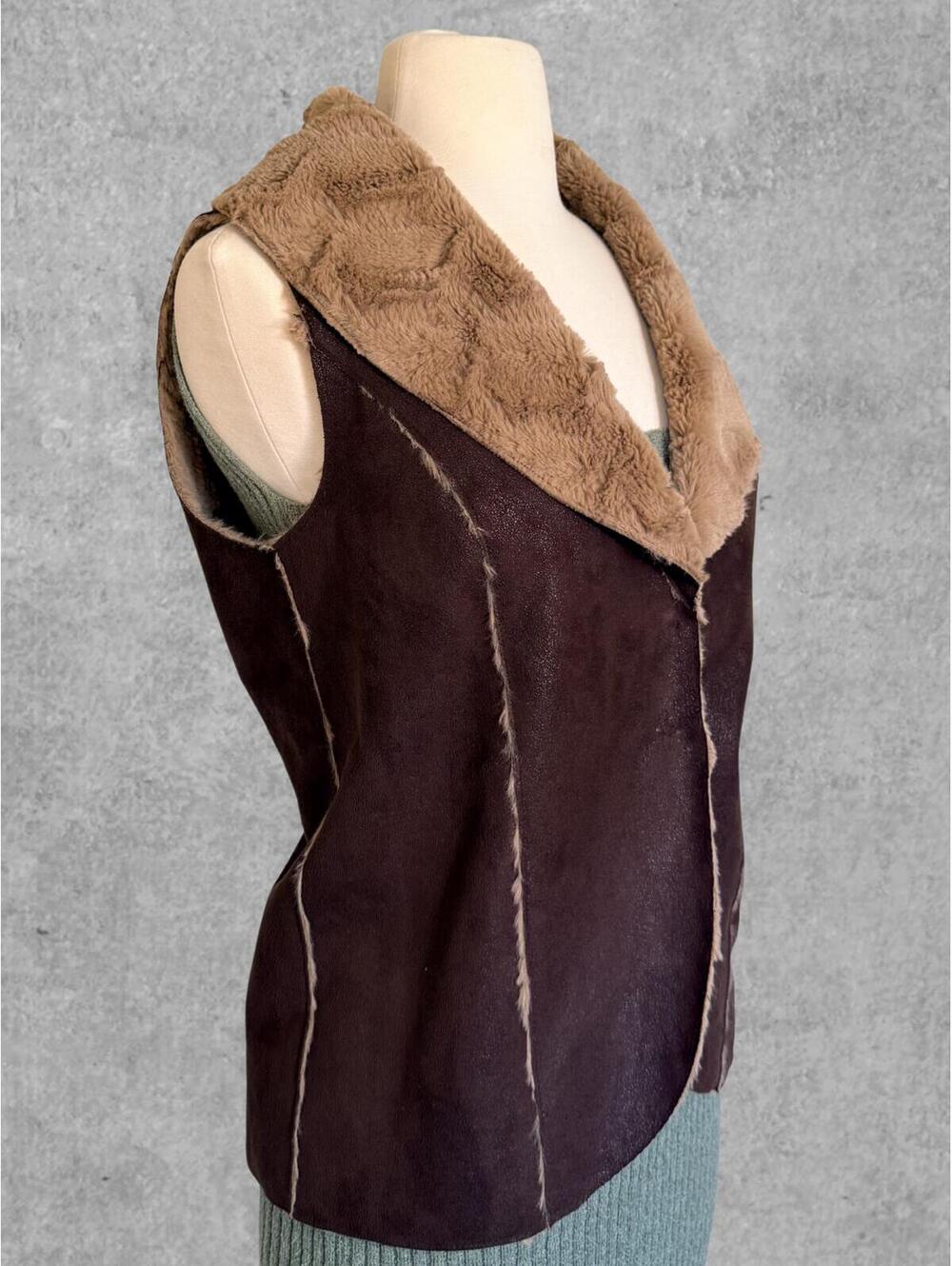 Anthropologie Olive & Oak Faux Shearling Vest | Brown Suede Layering Piece